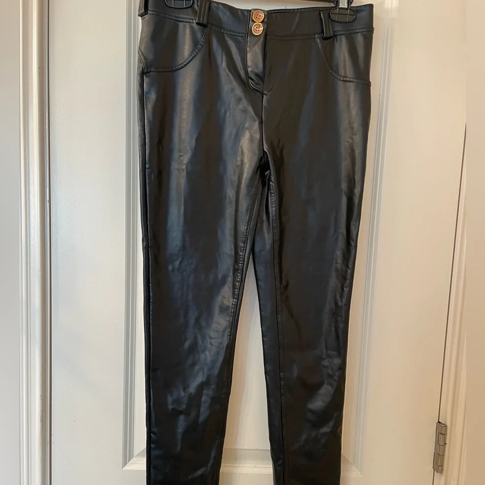 WOMEN'S Sexy High Waist Skinny Faux PU Leather Leggings Pants Butt Lift XL - Picture 13 of 16